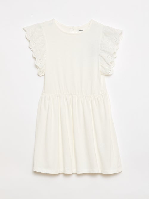 Jersey jurk met korte mouwen van Engels borduurwerk - Kiabi