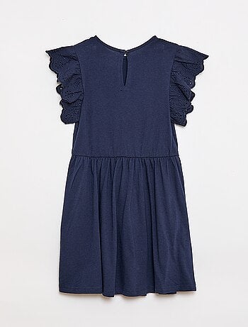 Jersey jurk met korte mouwen van Engels borduurwerk