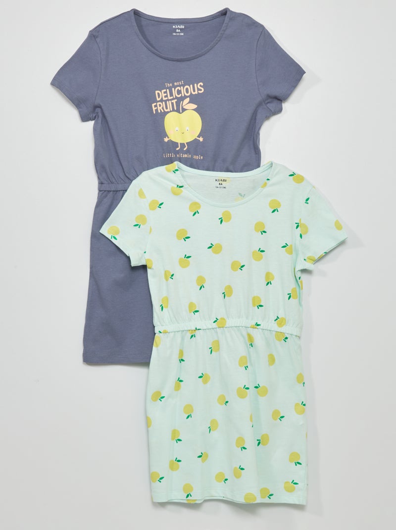 Jersey jurk met print - Setje van 2 BLAUW - Kiabi