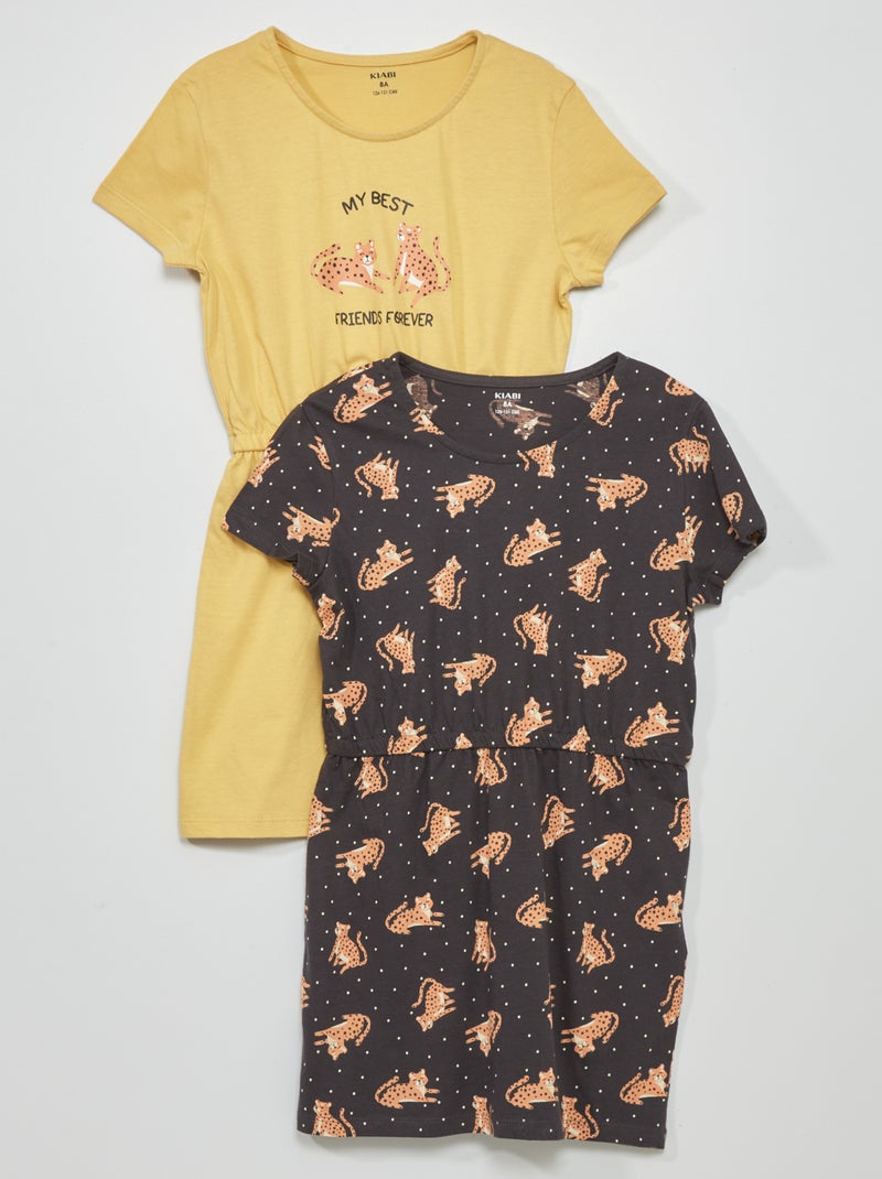 Jersey jurk met print - Setje van 2 GEEL - Kiabi