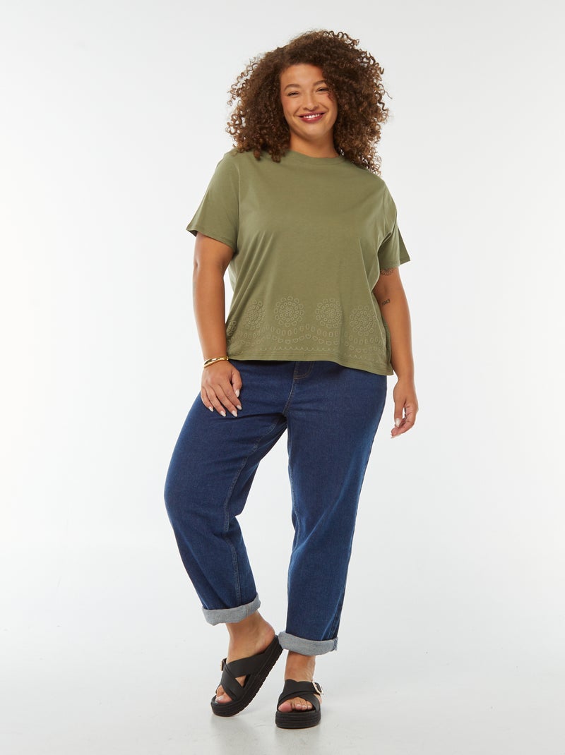 Jersey T-shirt met borduursel Kaki - Kiabi