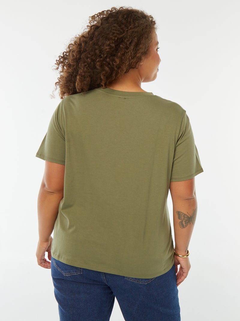 Jersey T-shirt met borduursel Kaki - Kiabi