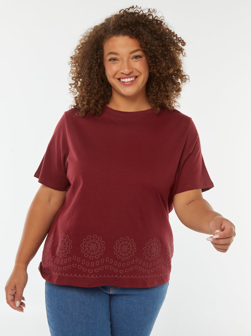 Jersey T-shirt met borduursel Rood - Kiabi