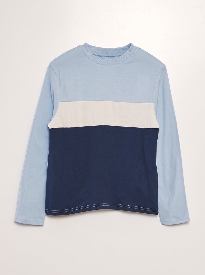 Jersey T-shirt met colorblock BLAUW - Kiabi