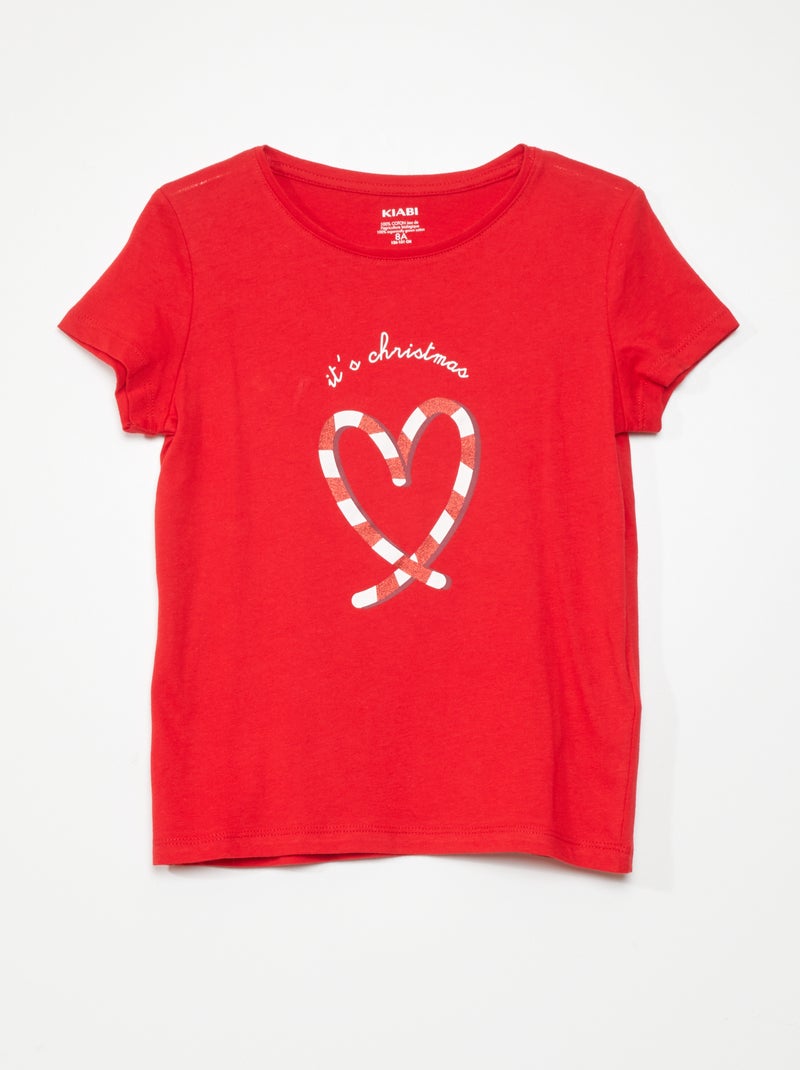 Jersey T-shirt met kerstprint ROOD - Kiabi