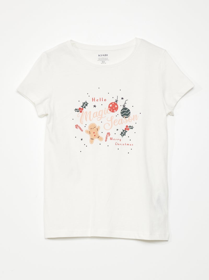 Jersey T-shirt met kerstprint WIT - Kiabi