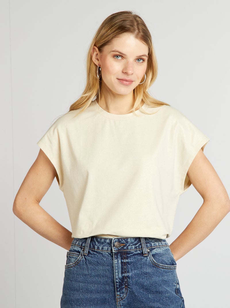 Jersey T-shirt met pailletten BIEGE - Kiabi