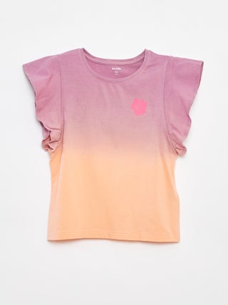 Jersey T-shirt met ruches langs de mouwgaten