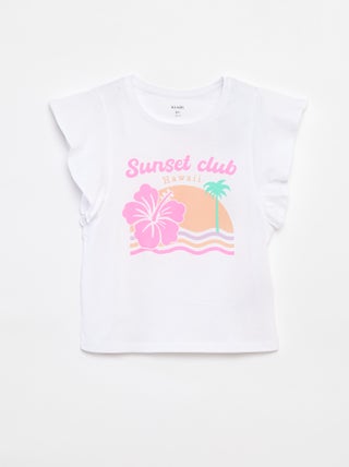Jersey T-shirt met ruches langs de mouwgaten