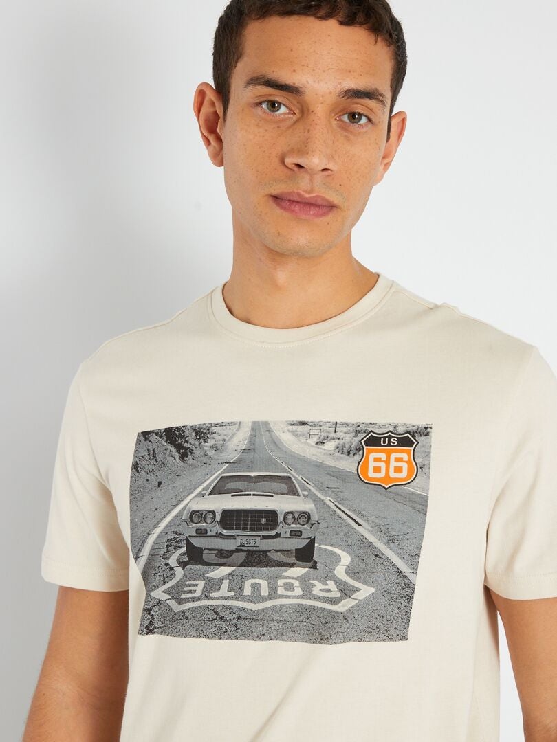 Jersey T-shirt 'Route 66' wit kalksteen - Kiabi