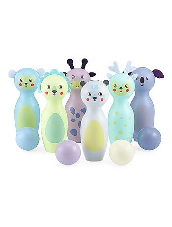 Jeu de bowling en bois enfant animaux pastels mamabrum