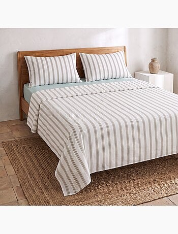 Jeu de draps 100% coton avec taie(s) d’oreiller, fines rayures - gamusi.