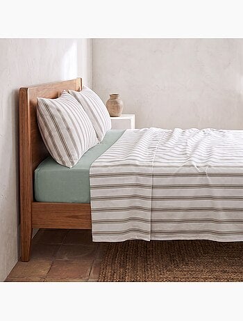 Jeu de draps 100% coton avec taie(s) d’oreiller, fines rayures - gamusi.