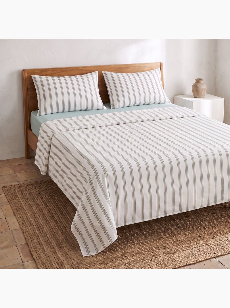 Jeu de draps 100% coton avec taie(s) d’oreiller, fines rayures - gamusi. Vert Sauge - Kiabi