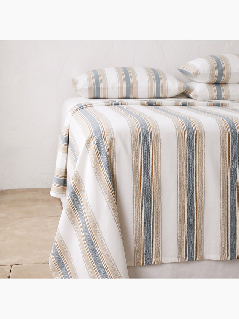 Jeu de draps 100% coton avec taie(s) d’oreiller, larges rayures - gamusi. Beige - Kiabi