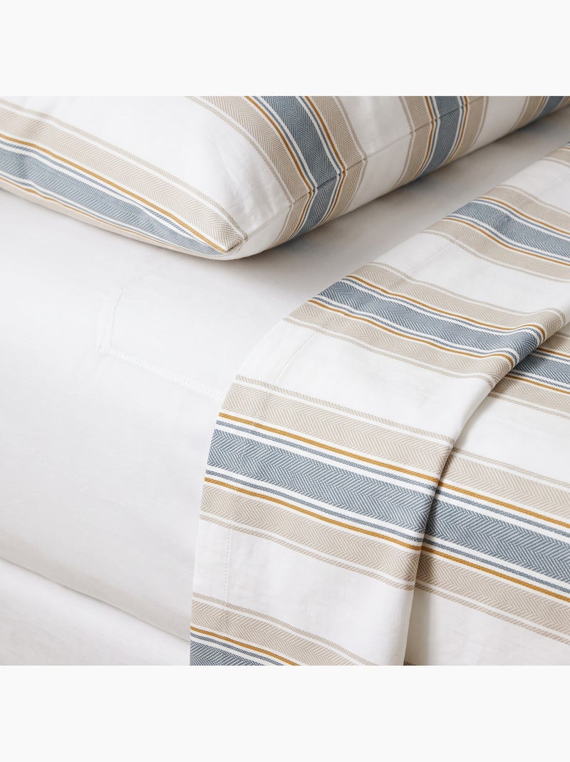 Jeu de draps 100% coton avec taie(s) d’oreiller, larges rayures - gamusi. Beige - Kiabi