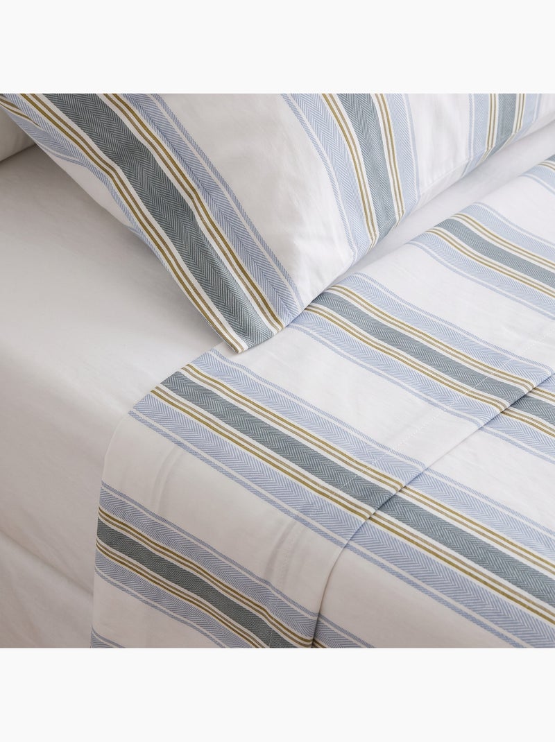 Jeu de draps 100% coton avec taie(s) d’oreiller, larges rayures - gamusi. Bleu - Kiabi