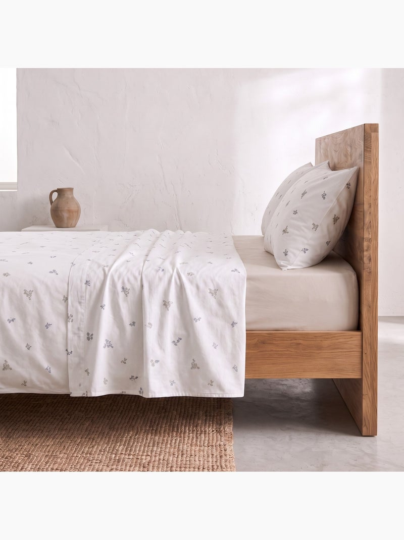 Jeu de draps 100% coton avec taie(s) d’oreiller, motif floral - gamusi. Bleu Beige - Kiabi