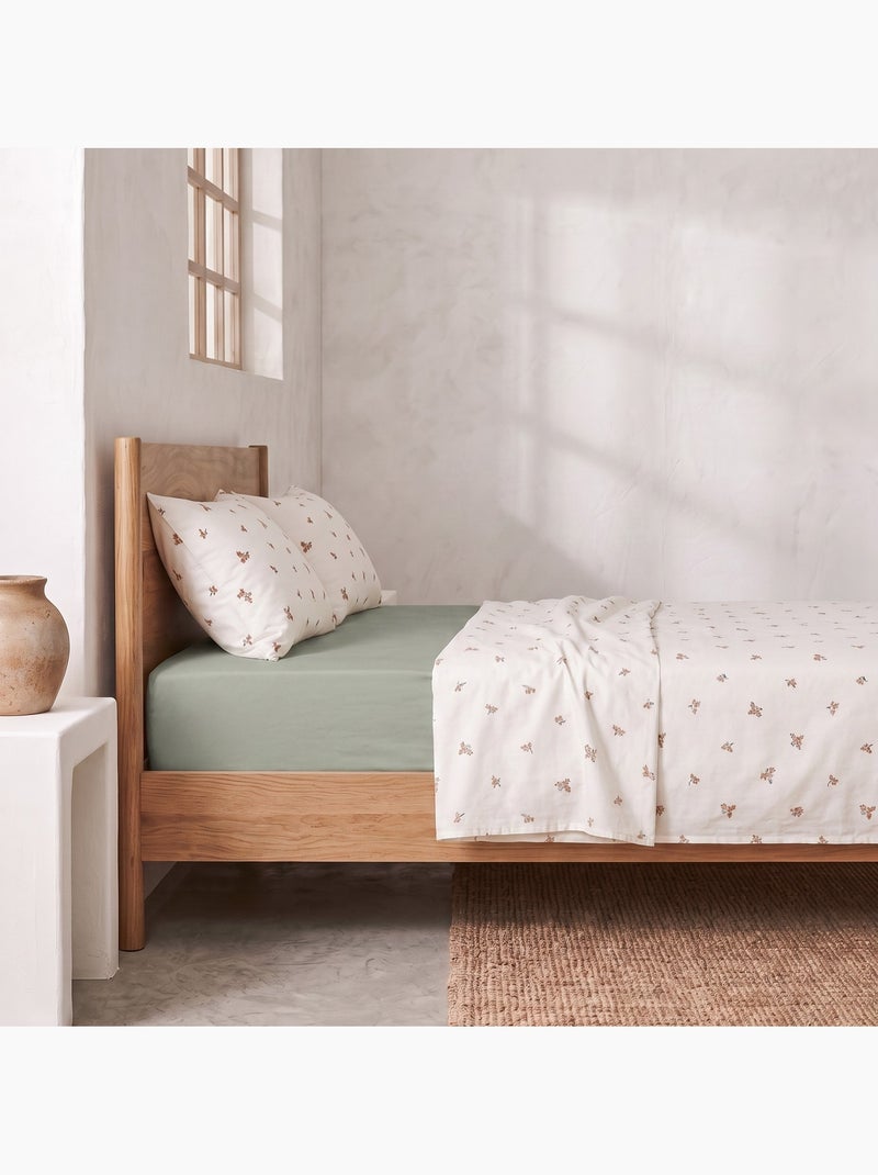 Jeu de draps 100% coton avec taie(s) d’oreiller, motif floral - gamusi. Vert Sauge - Kiabi