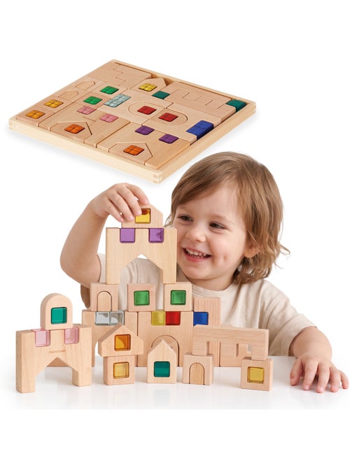 Jeux de construction sensory houten bouwset stad 40 stuks mamabrum - Kiabi Jeux de construction sensory houten bouwset stad 40 stuks mamabrum - Kiabi