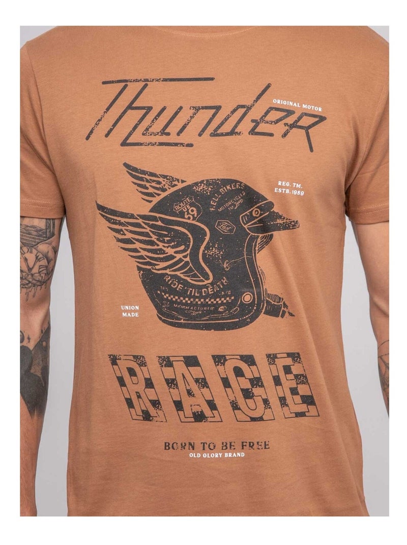 Joctogone bedrukt t-shirt met korte mouwen Bruin - Kiabi