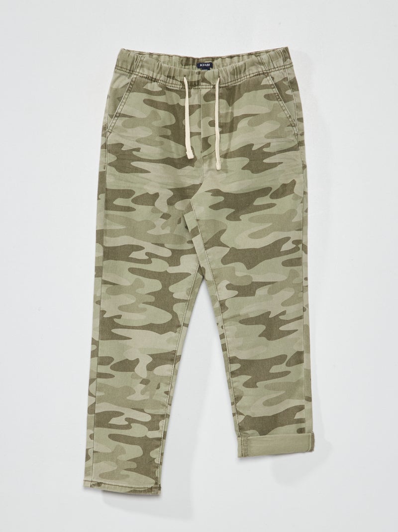 Jogg-broek van keperstof khaki camouflage - Kiabi