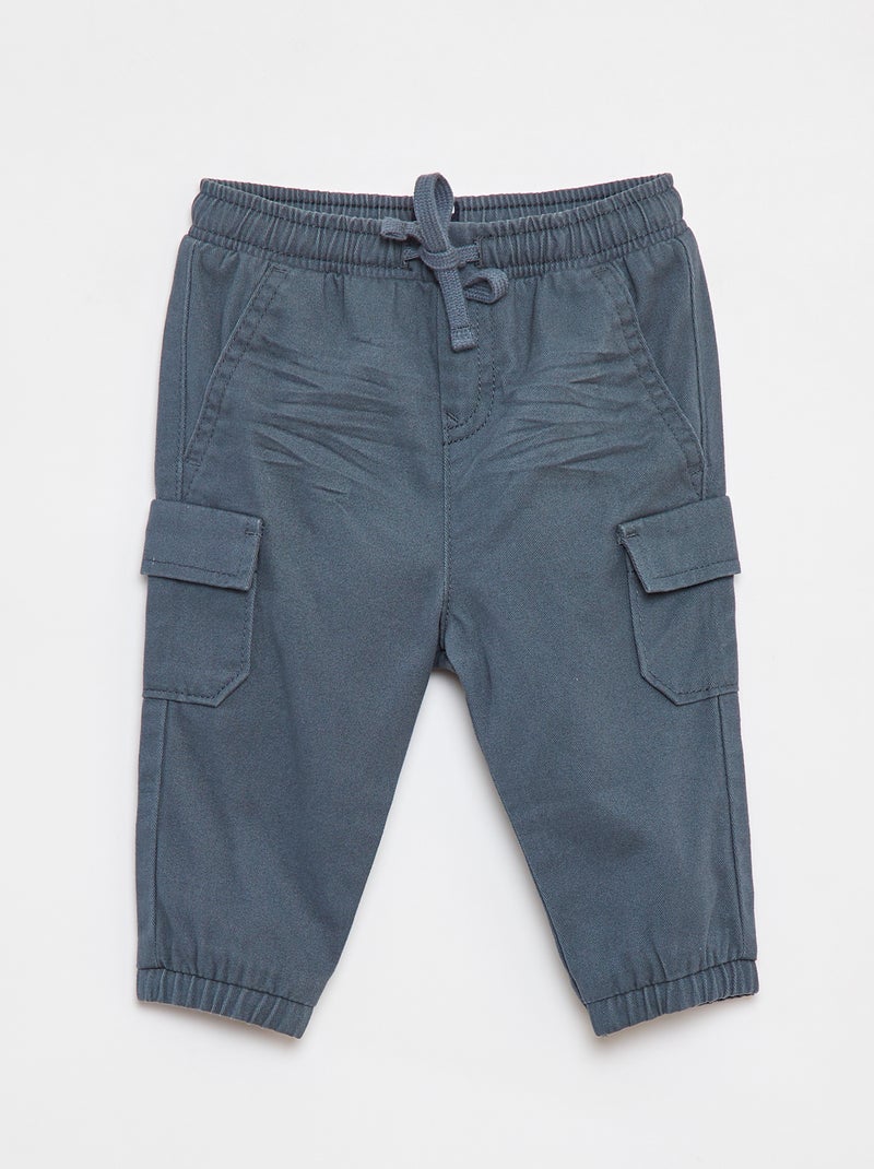 Jogg-broek van keperstof met zakken met klepje blauw - Kiabi