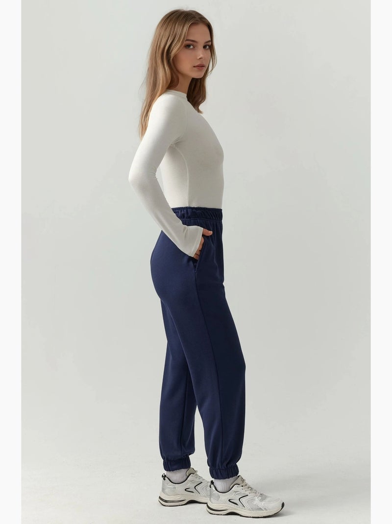 Joggerbroek met elastische taille en modale touch hiccup Marineblauw - Kiabi