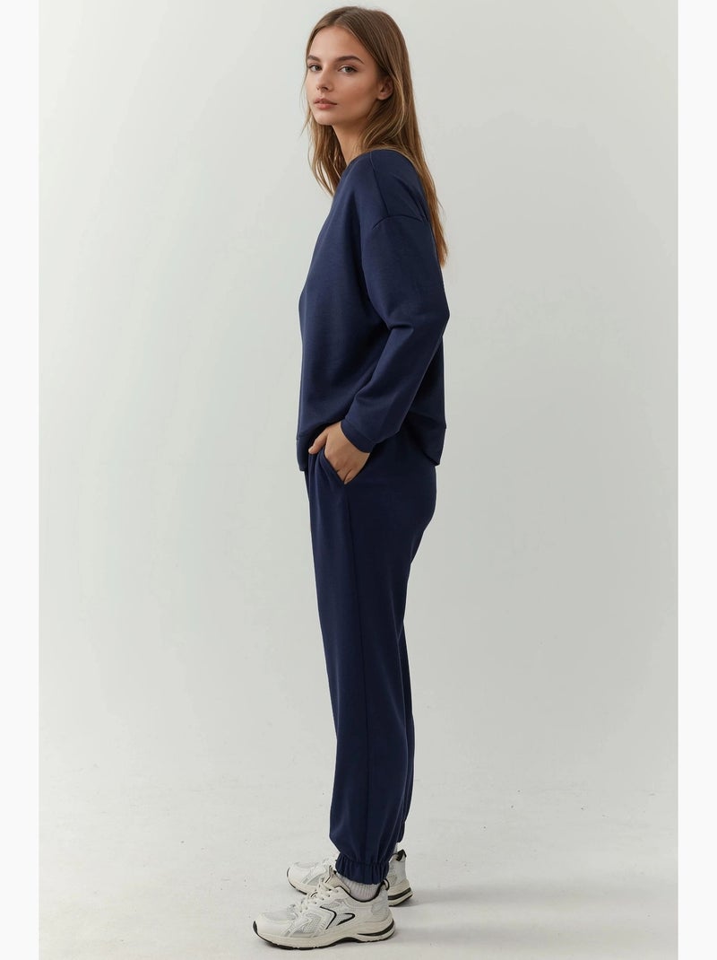Joggerbroek met elastische taille en modale touch hiccup Marineblauw - Kiabi