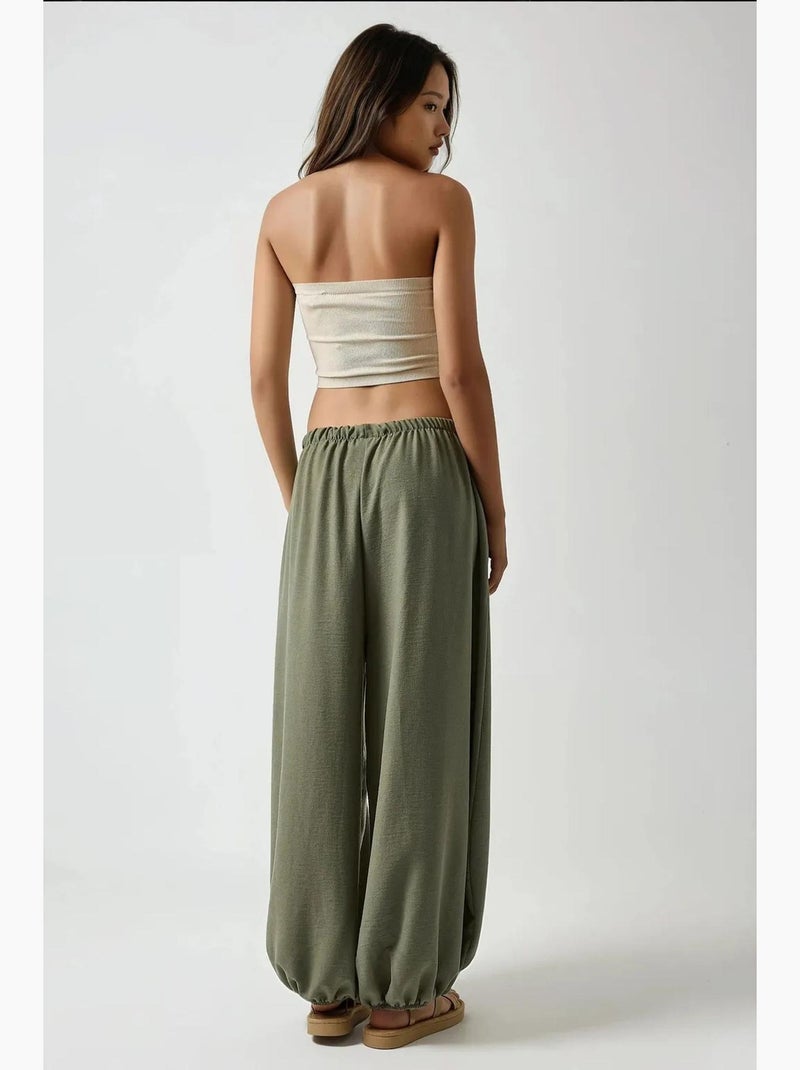 Joggerbroek met lage taille en baggy fit hiccup Kaki - Kiabi