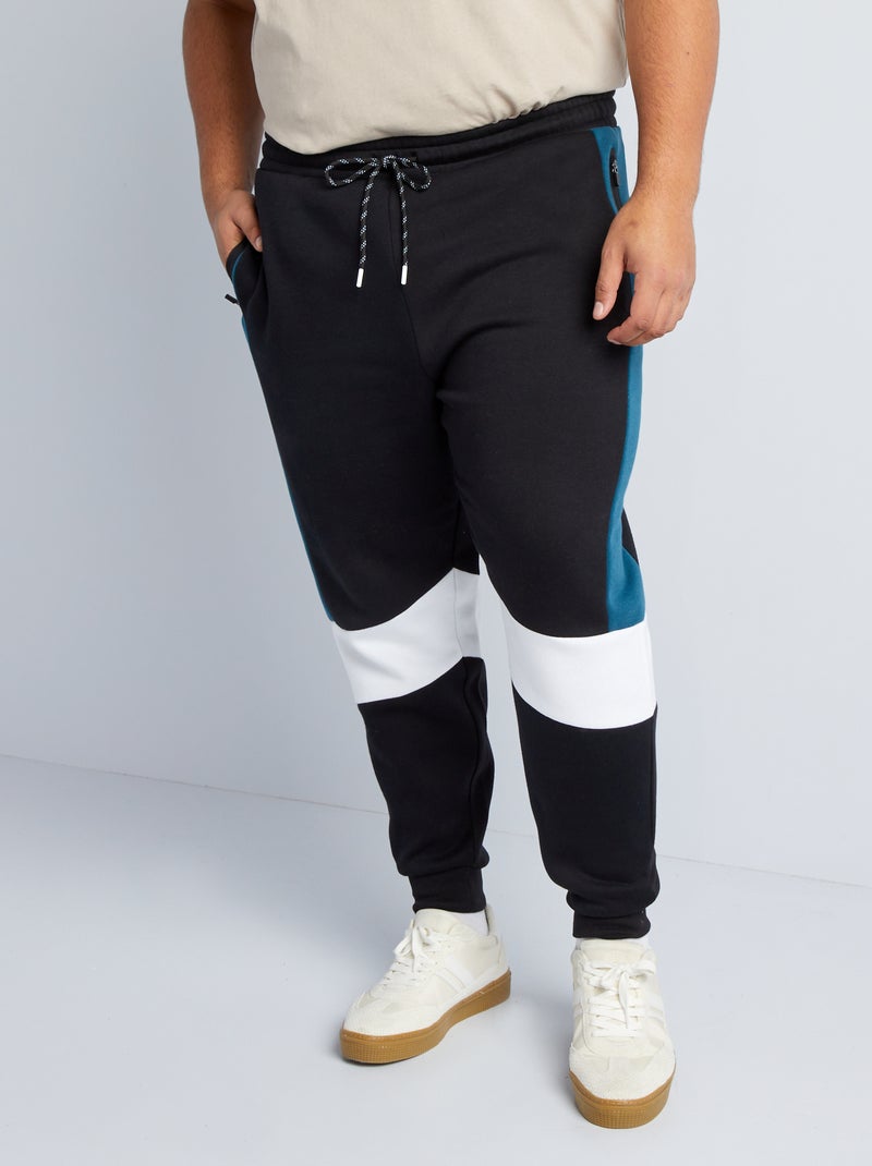 Jogging en molleton color-block noir - Kiabi