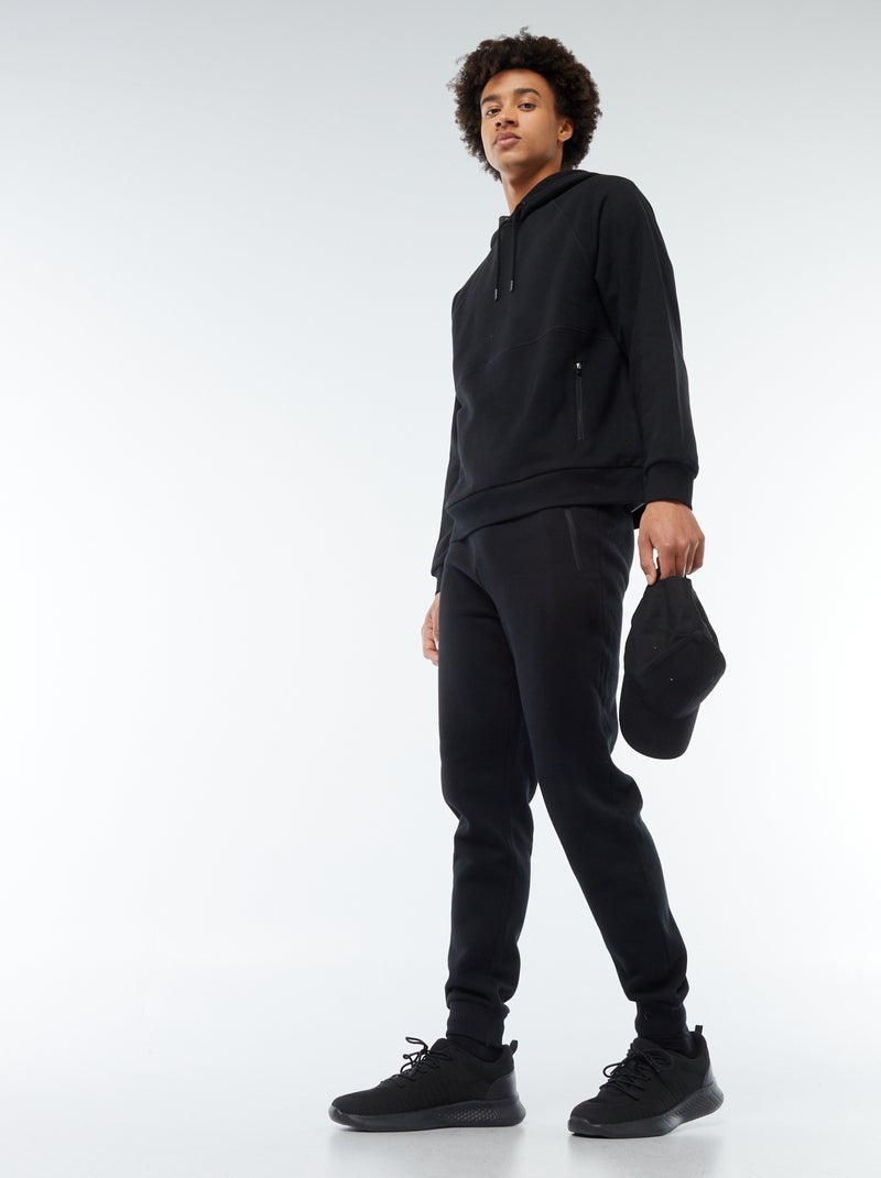 Joggingbroek met 2 zakken met ritsje - van sweatstof met zachte, geruwde binnenzijde zwart - Kiabi
