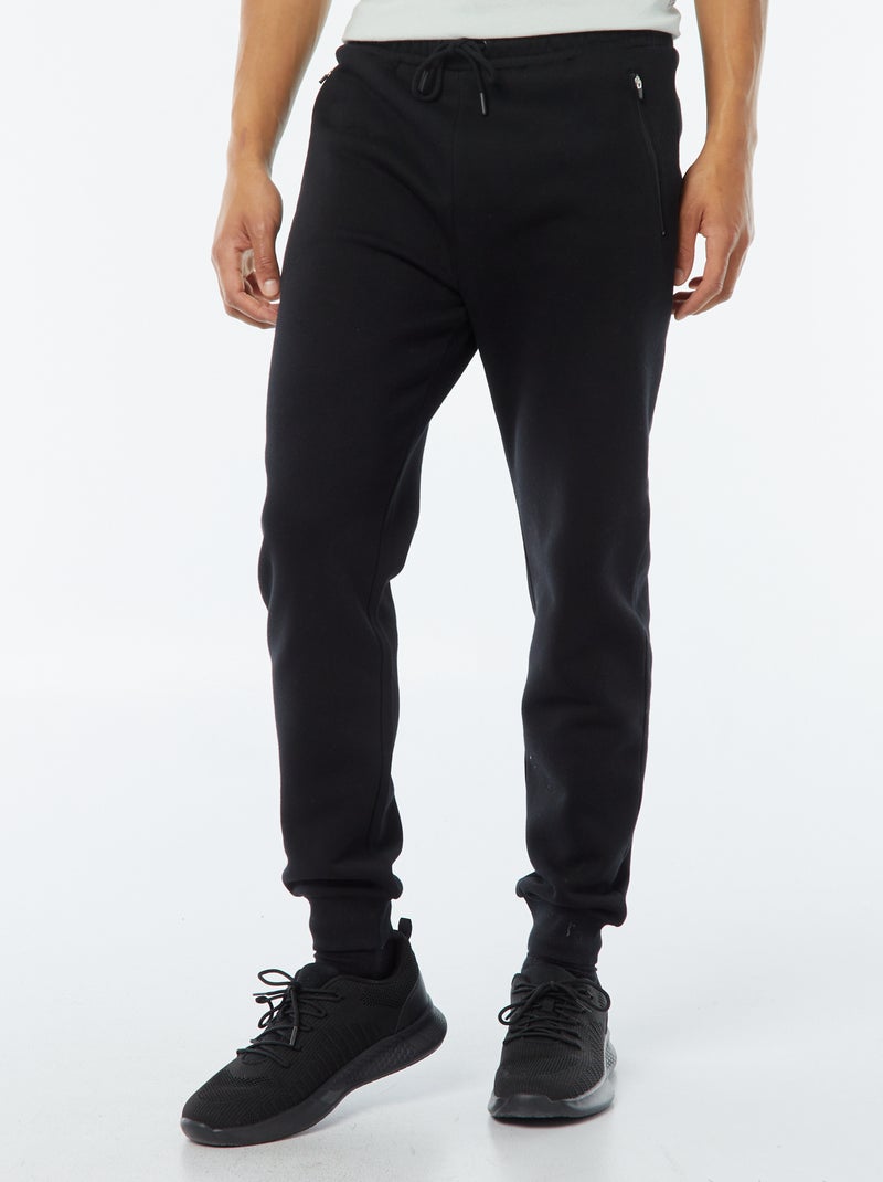 Joggingbroek met 2 zakken met ritsje - van sweatstof met zachte, geruwde binnenzijde zwart - Kiabi