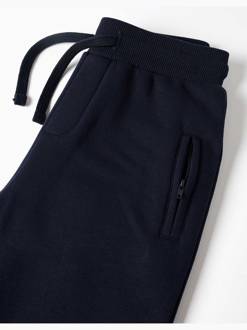 Joggingbroek met geborstelde stof, trekkoord en zakken Donkerblauw - Kiabi