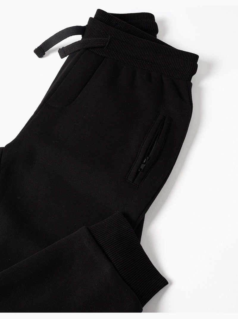 Joggingbroek met geborstelde stof, trekkoord en zakken Zwart Zwart - Kiabi