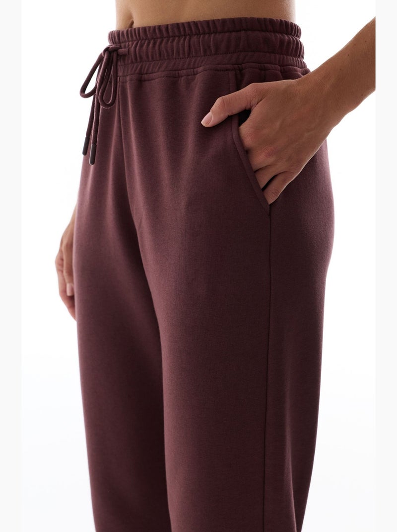 Joggingbroek met hoge taille en elastische boorden penti Bordeauxrood - Kiabi