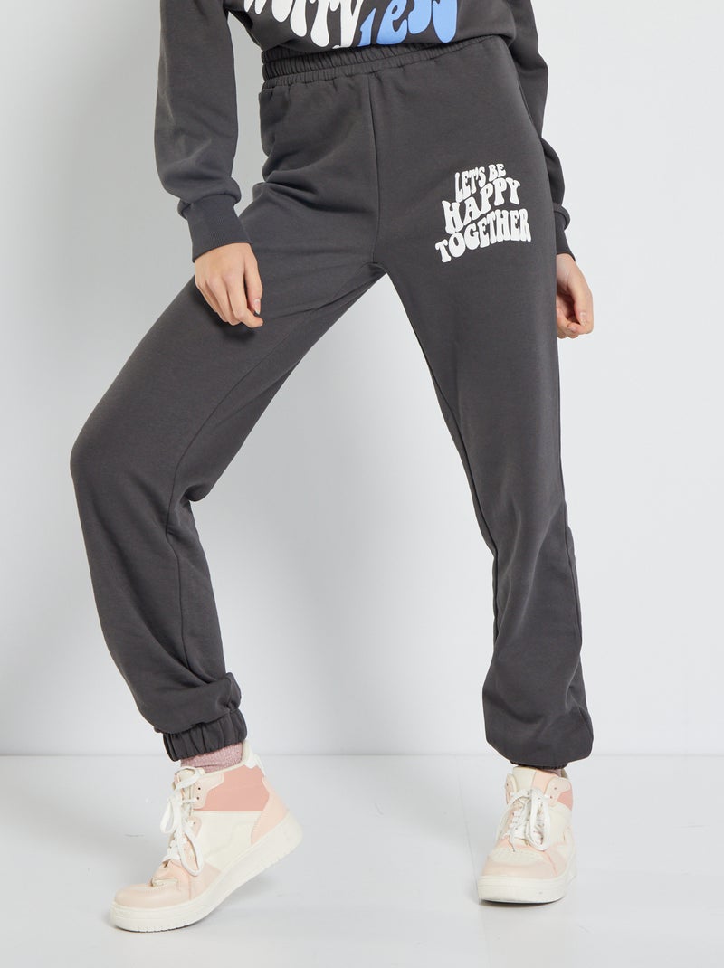 Joggingbroek met tekst 'let's be happy together' donkergrijs - Kiabi