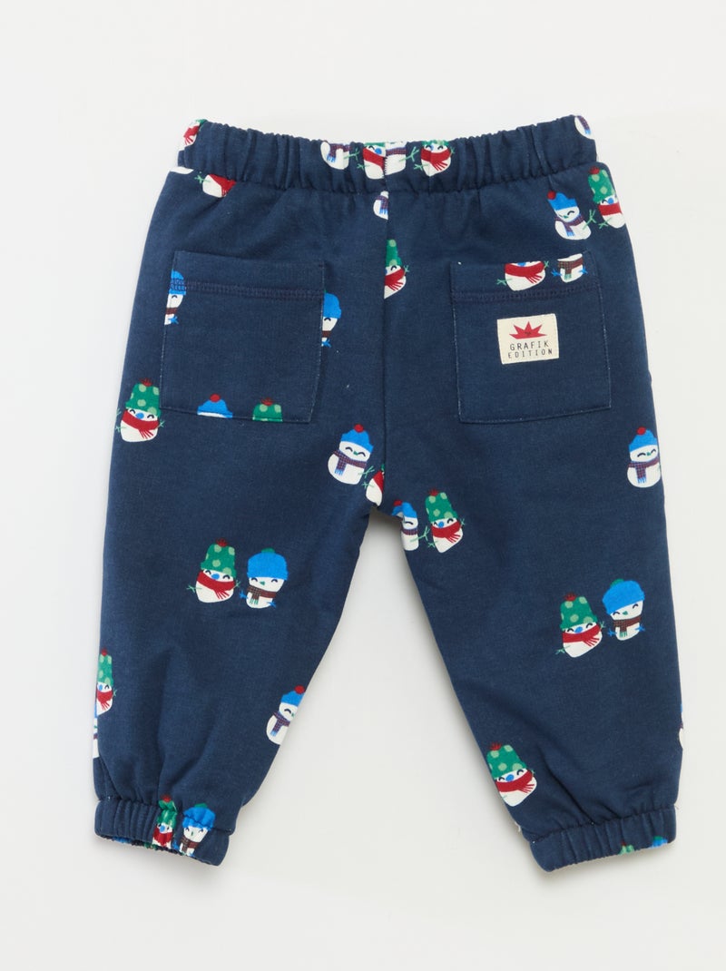 Joggingbroek van fleecekatoen met all-over kerstprint Blauw - Kiabi