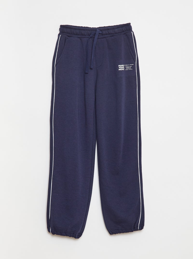 Joggingbroek van french terry met contrasterend biaisbandje Blauw - Kiabi