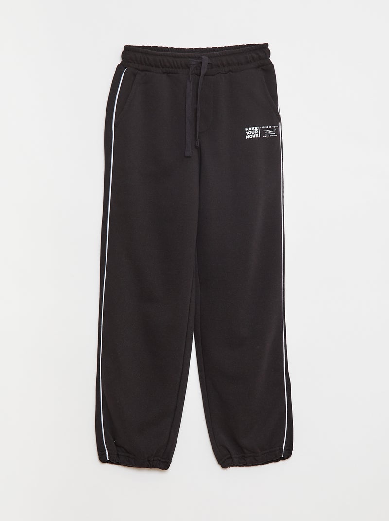 Joggingbroek van french terry met contrasterend biaisbandje Zwart - Kiabi