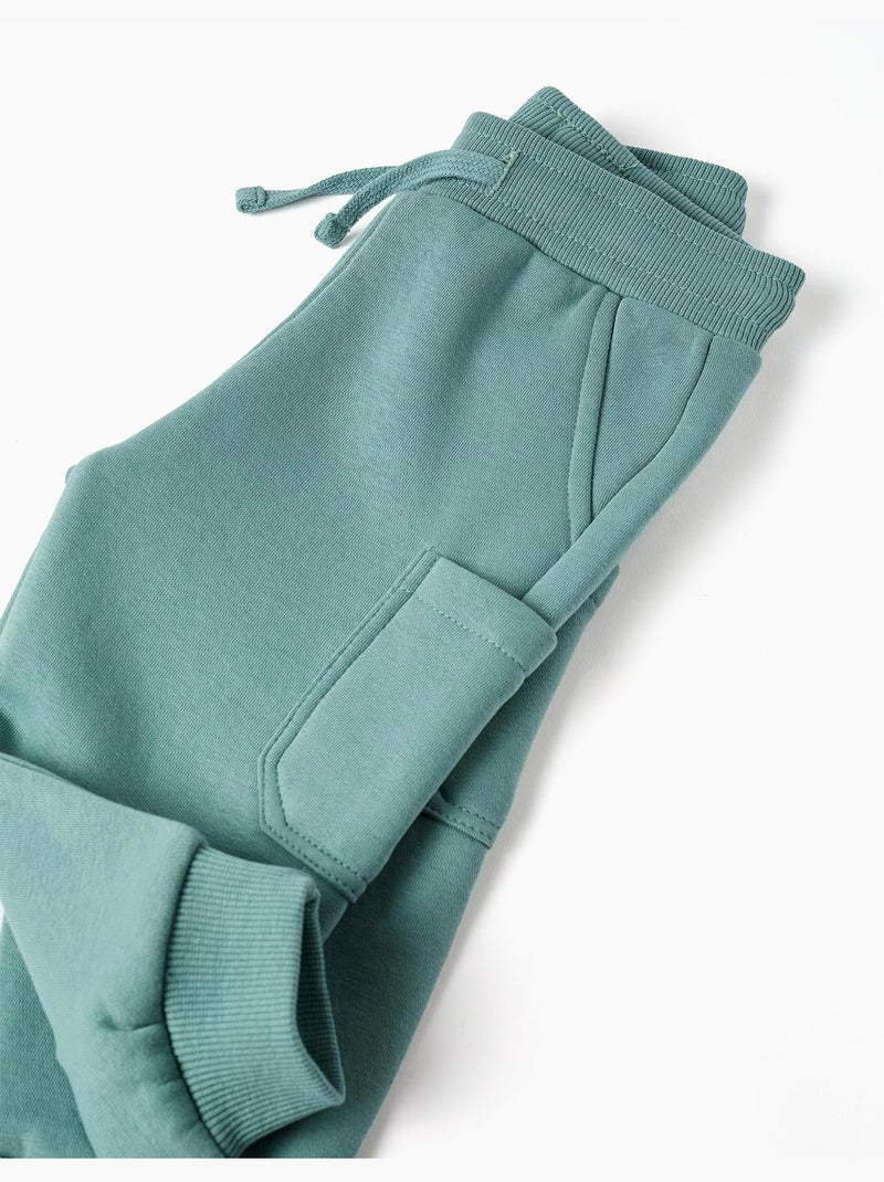 Joggingbroek van geruwde fleece met cargozakken Lichtgroen - Kiabi
