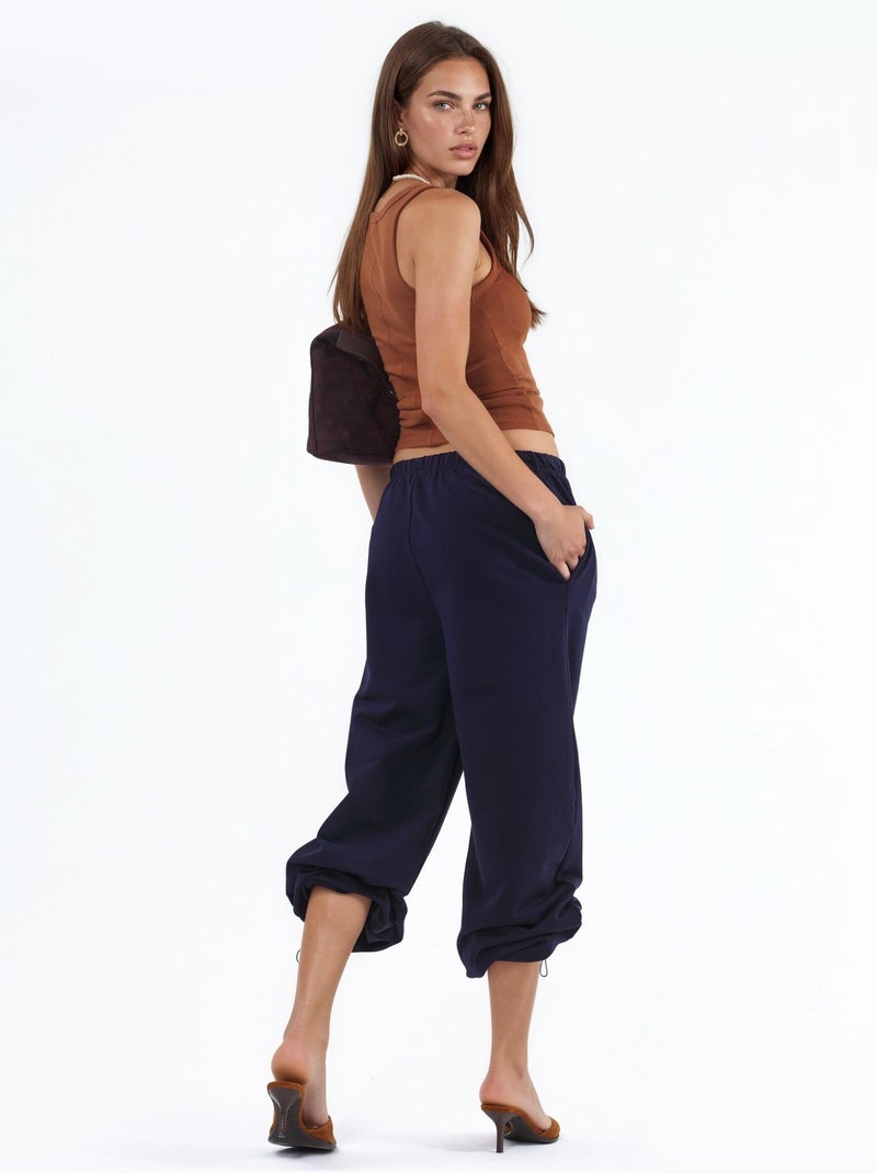 Joggingbroek van katoenmix met rechte pijpen voor dames busem Marineblauw - Kiabi