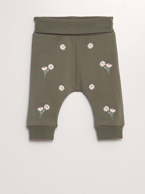 Joggingbroek van sweatstof met bloemenborduursel - Kiabi