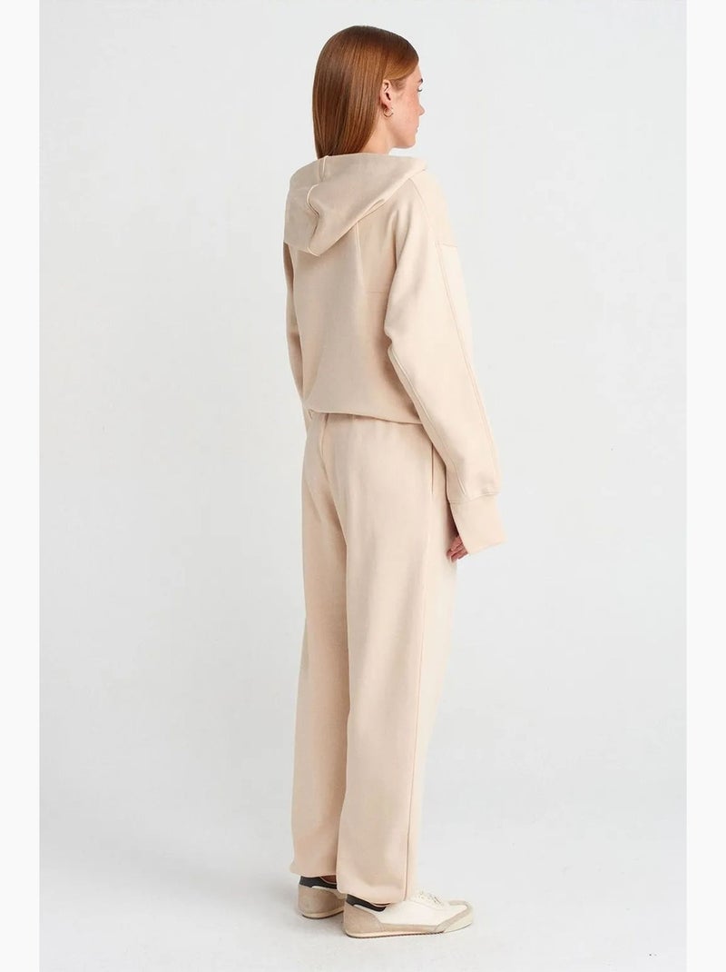 Joggingbroek wijd fleece dilvin Lichtbeige - Kiabi