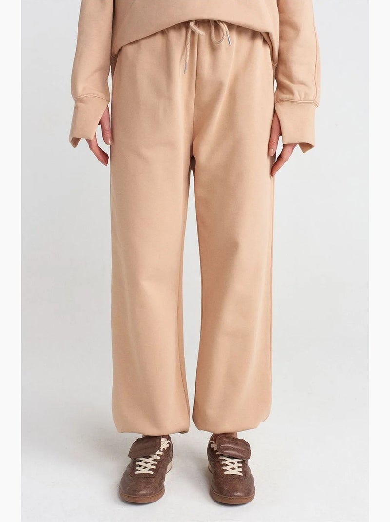 Joggingbroek wijd fleece dilvin Natuurlijk beige - Kiabi