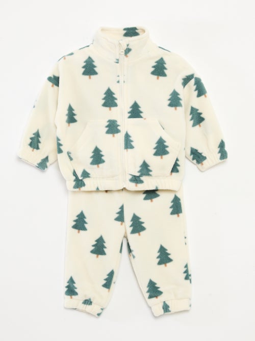 Joggingpak van fleecestof met broek + jasje met rits - 2-delig - Kiabi