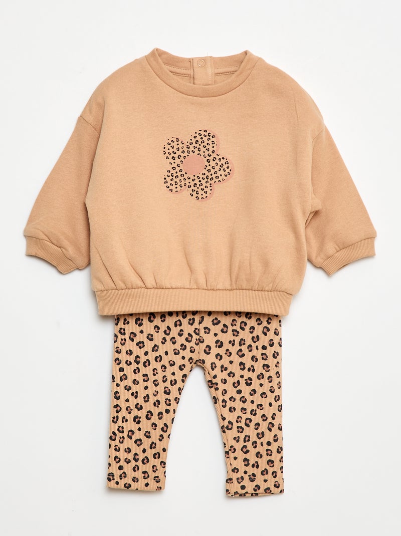 Joggingpak van sweatstof + legging - 2-delig Biege - Kiabi