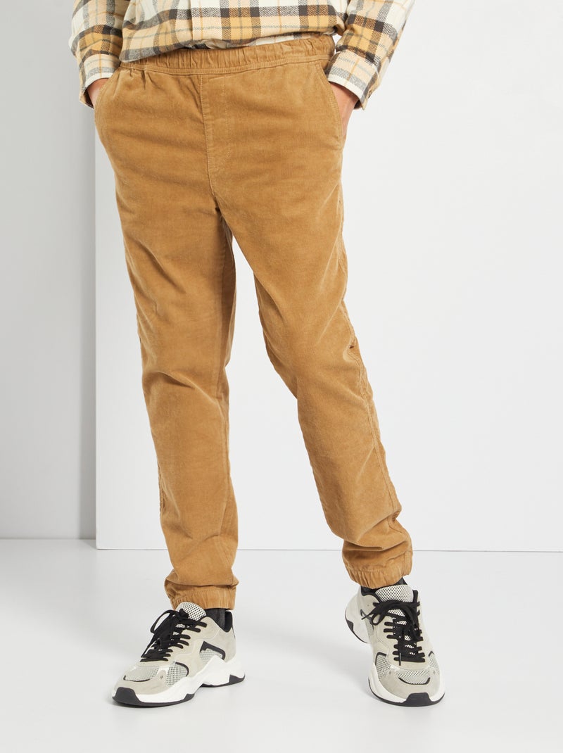 Jogpant slim en velours beige - Kiabi