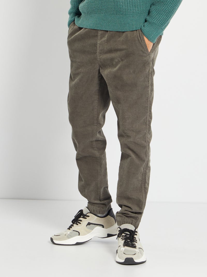 Jogpant slim en velours kaki - Kiabi