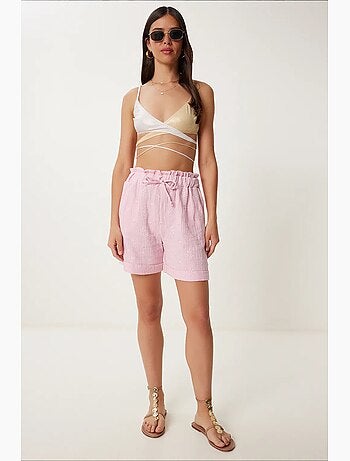 Joli mini-short taille haute à cordon de serrage avec détail de bordure istanbul
